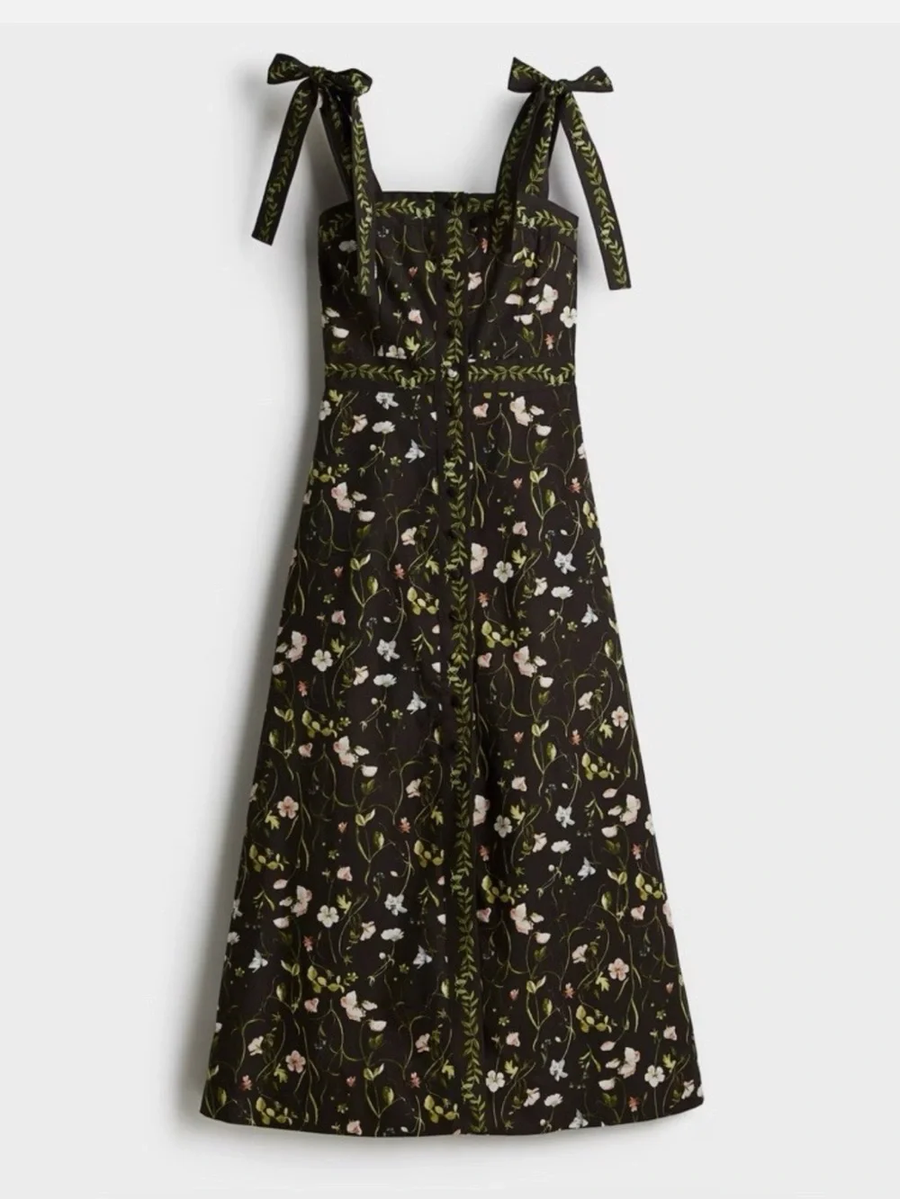 H&M Black Floral Tie-Shoulder Midi Dress - Picture 2 of 5